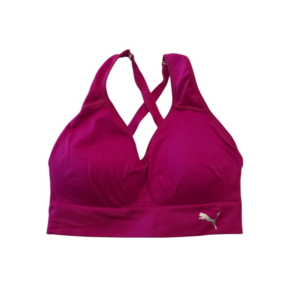PUMA Women's Sports Bra Small Pink Criss Cross Back Medium Support Activewear